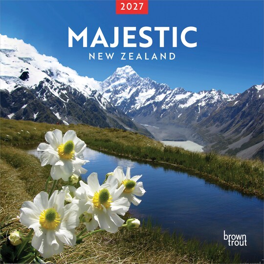 BrownTrout; Majestic New Zealand | 2027 12 x 24 Inch (Hanging) Monthly Square Wall Calendar | Plastic-Free; Category:Wall Calendars; Image:1